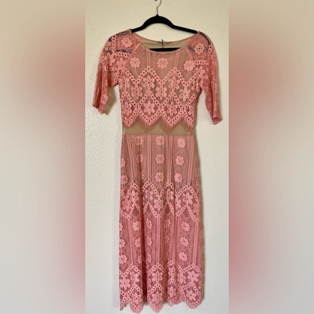 For Love And Lemons Pink Crochet Lace Maxi Dress